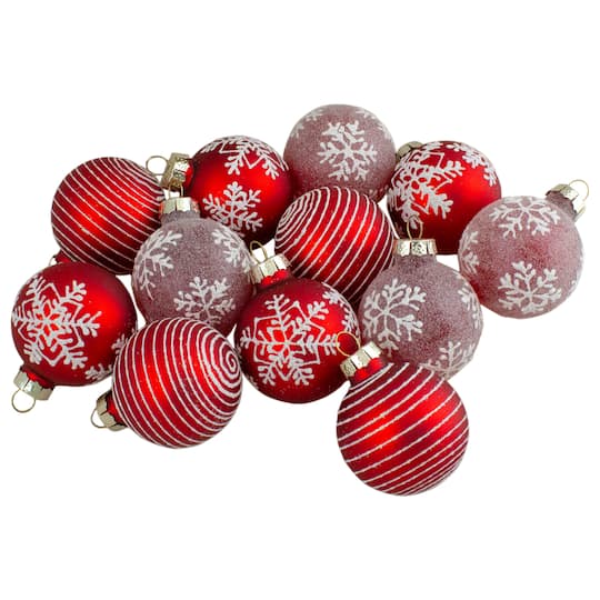 12ct. 2&#x22; Red Glass Ball Ornaments